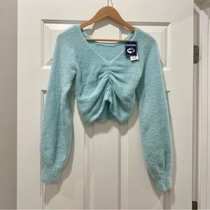 XS Hollister reversible fuzzy sky blue cropped sweater